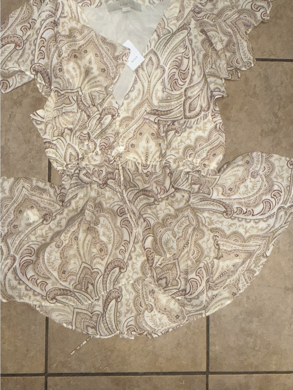 LOFT Cream and Beige Paisley Wrap Romper